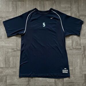 NIKE Team Seattle Mariners Compression Men’s Large Short Sleeve Shirt Navy Blue